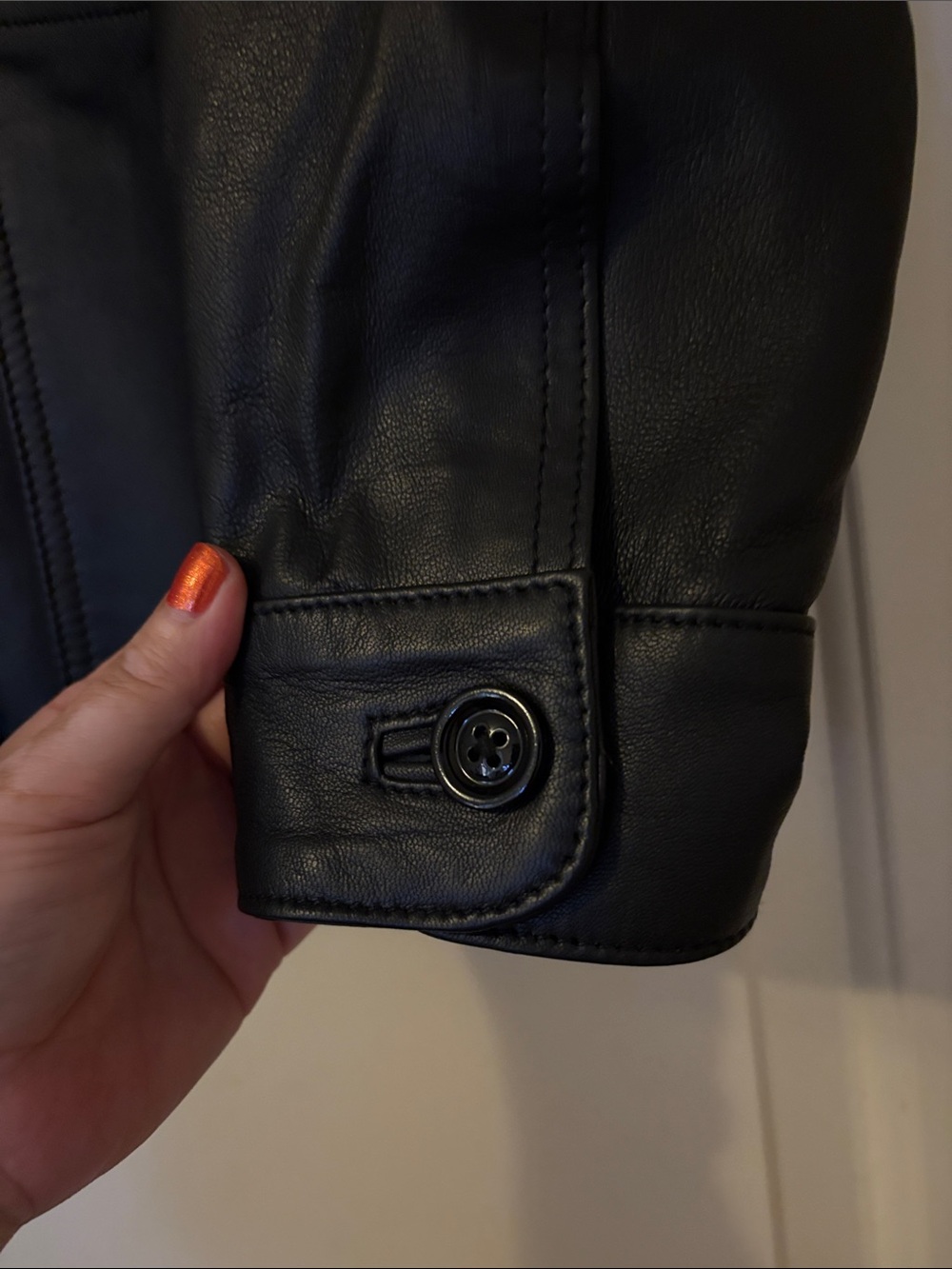Classic Black Leather Button-Front Jacket - Picture 8 of 9